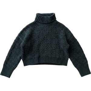 POL Clothing Chenille Turtleneck Sweater Forest Green Textured Knit SMT420A